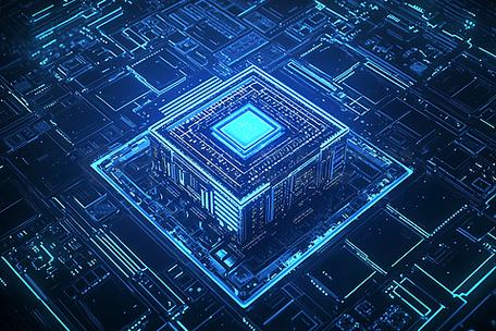 网络科技3d渲染科技感未来感方形芯片电路板电子系统插画